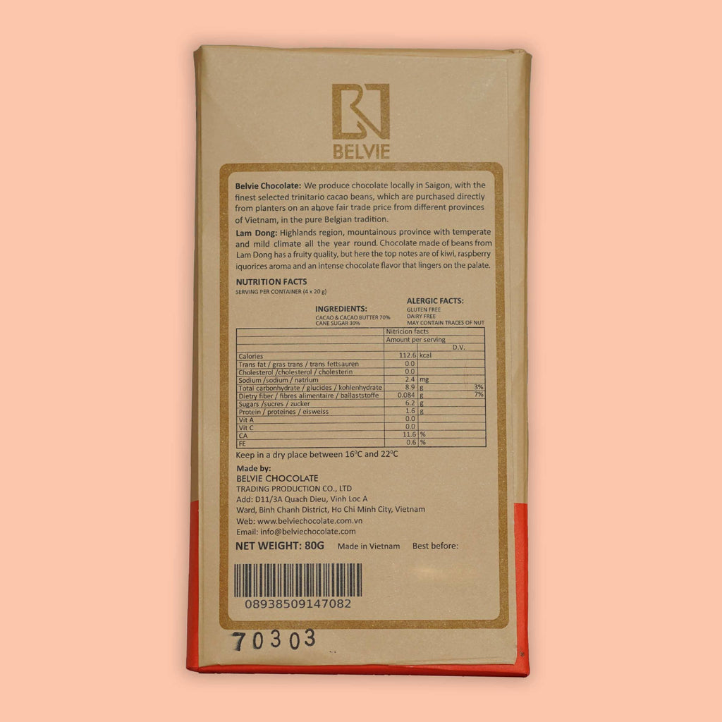 Belvie Dark Chocolate Bar Lam Dong 70% (Single Origin)