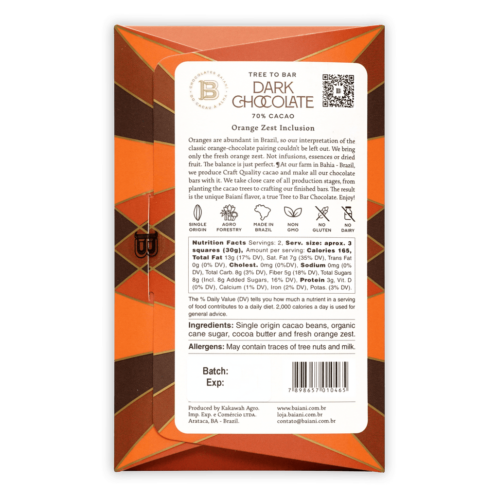Baiani Dark Chocolate w/ Orange Zest 70%
