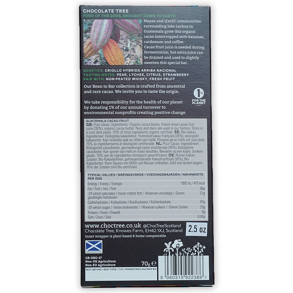 Chocolate Tree Dark Chocolate w/ Cacao Fruit 100%