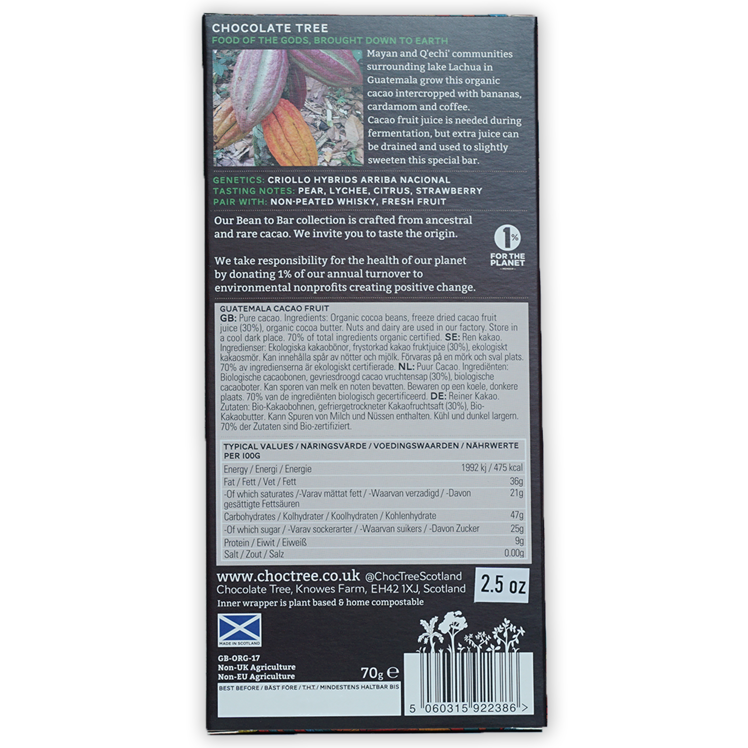 Chocolate Tree Dark Chocolate w/ Cacao Fruit 100%