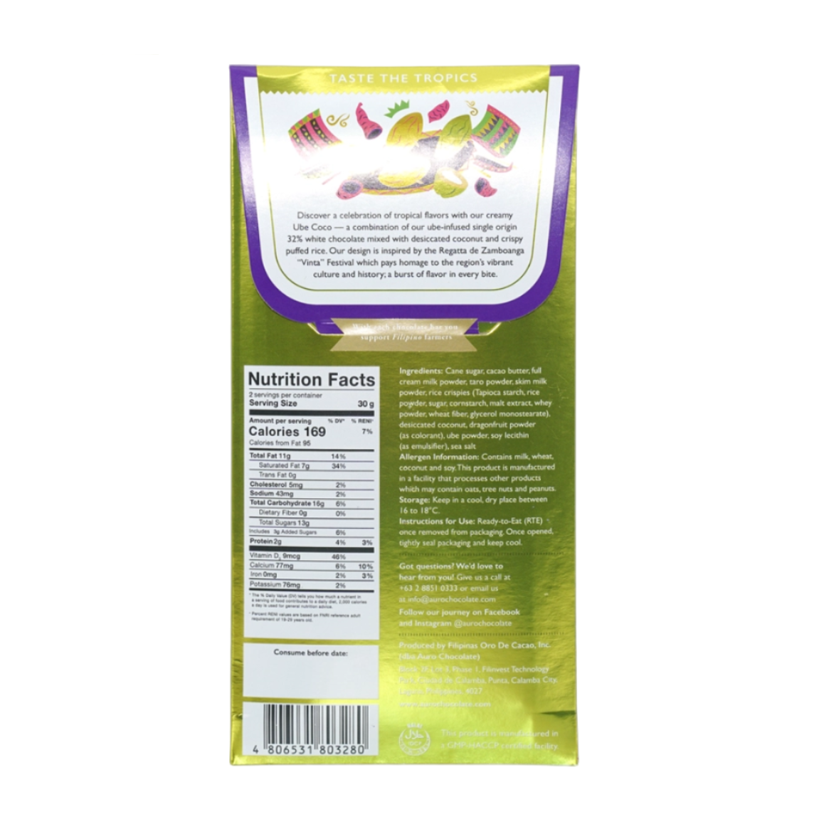 AURO White Chocolate Ube Coconut with Puffed Rice