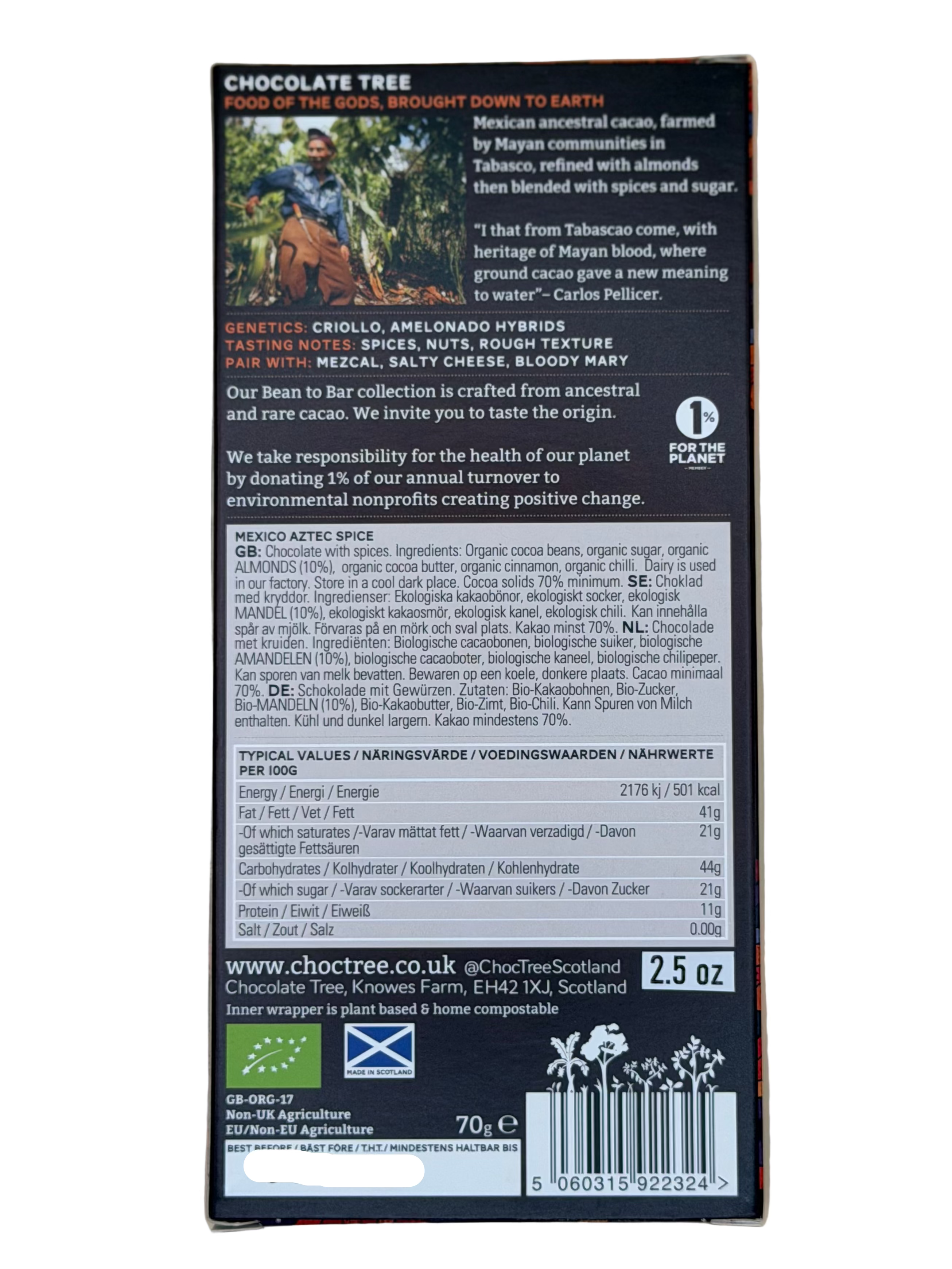 CHOCOLATE TREE 70% Dark Mexico Aztec Spice