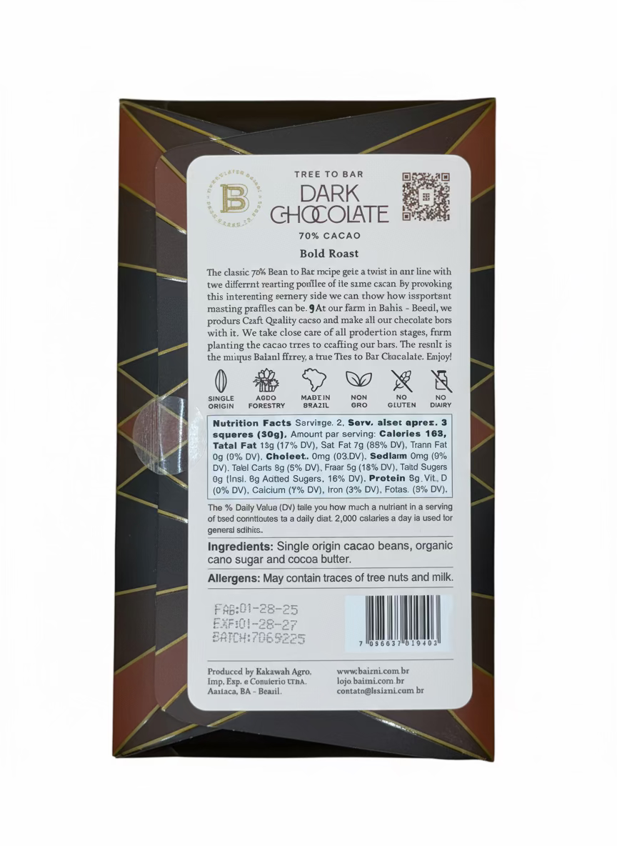 BAIANI 70% Bold Roast Trinitario Dark Chocolate