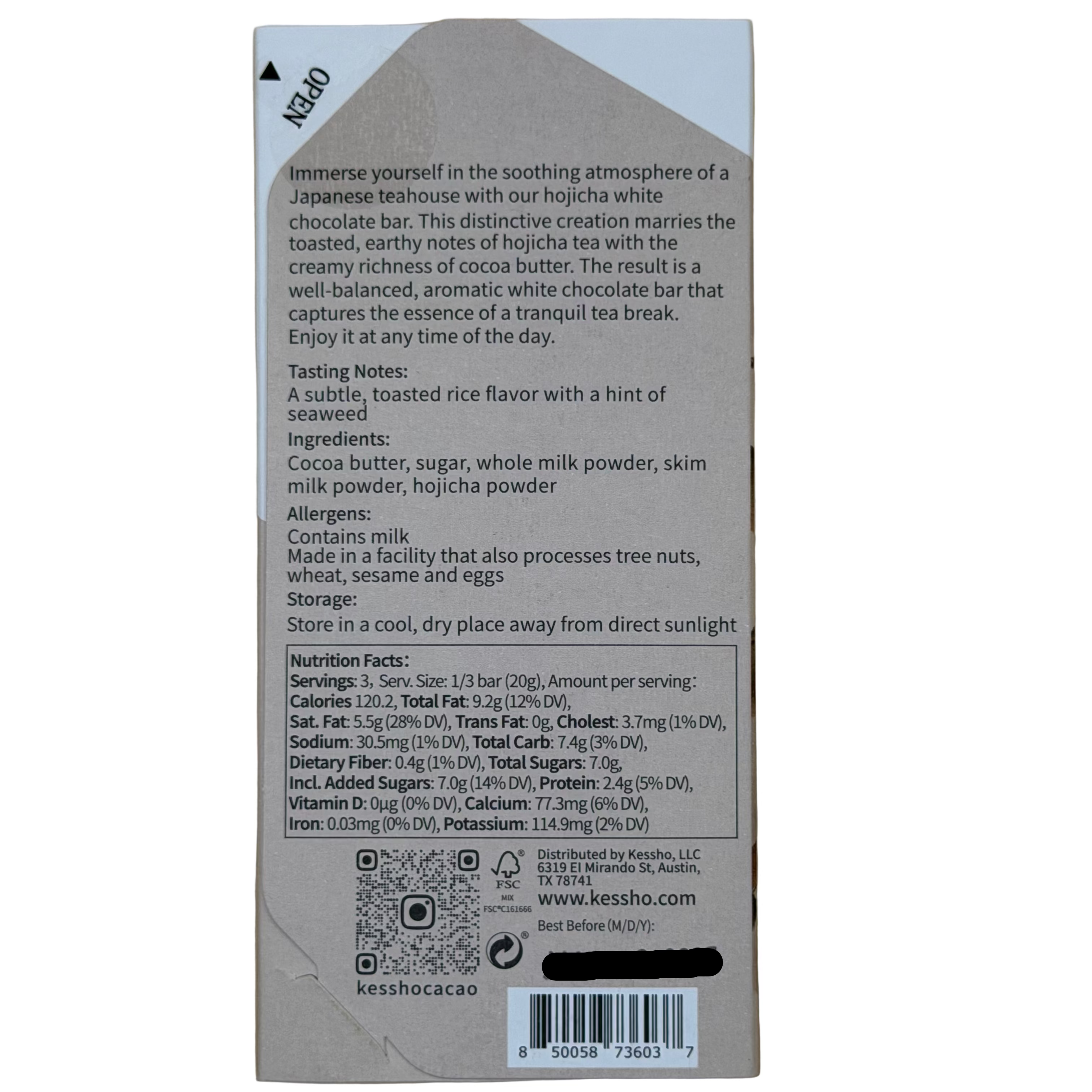 KESSHO Hojicha White Chocolate Bar