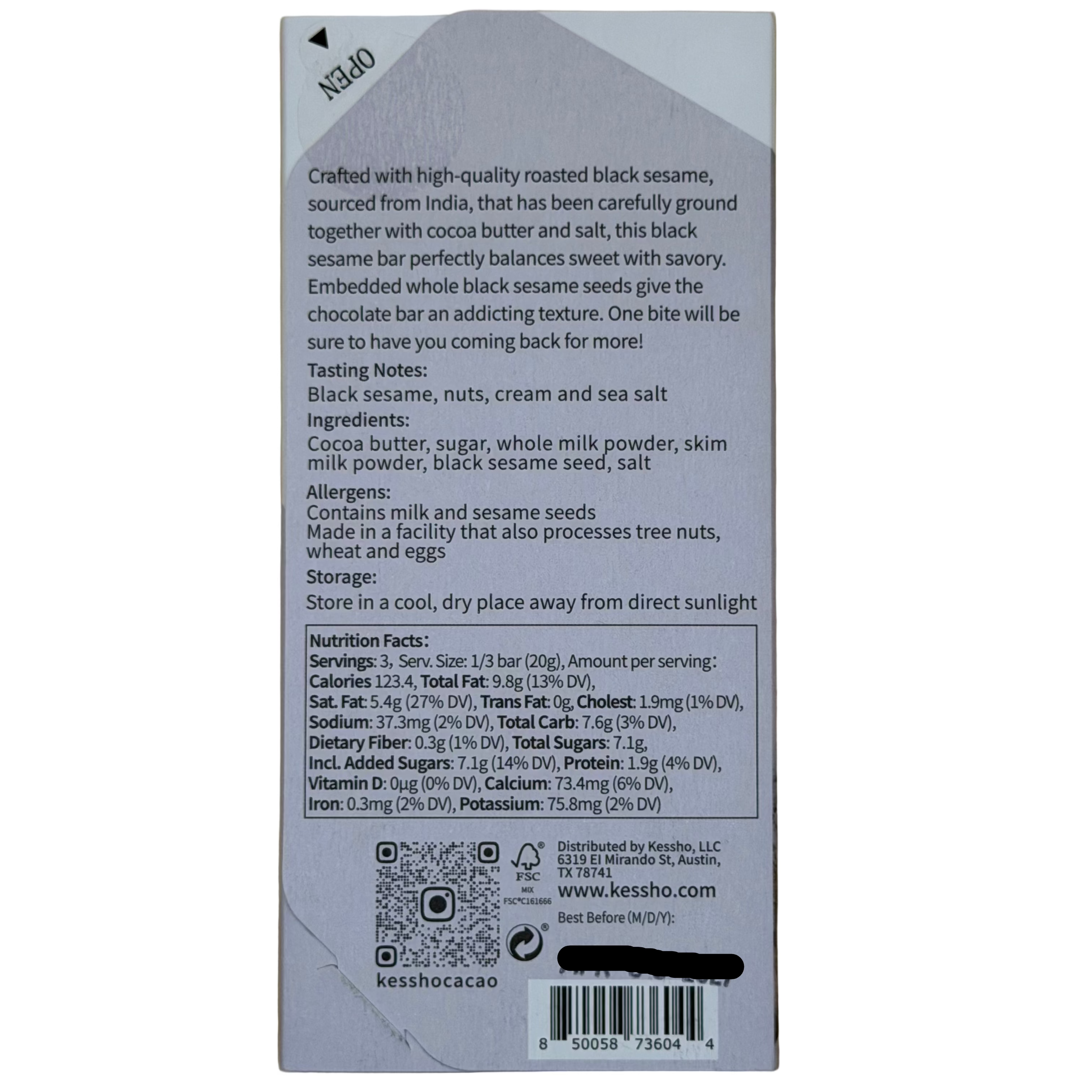 KESSHO Black Sesame White Chocolate