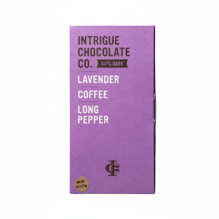 INTRIGUE CHOCOLOATE CO 64% Dark Lavender Coffee Long Pepper