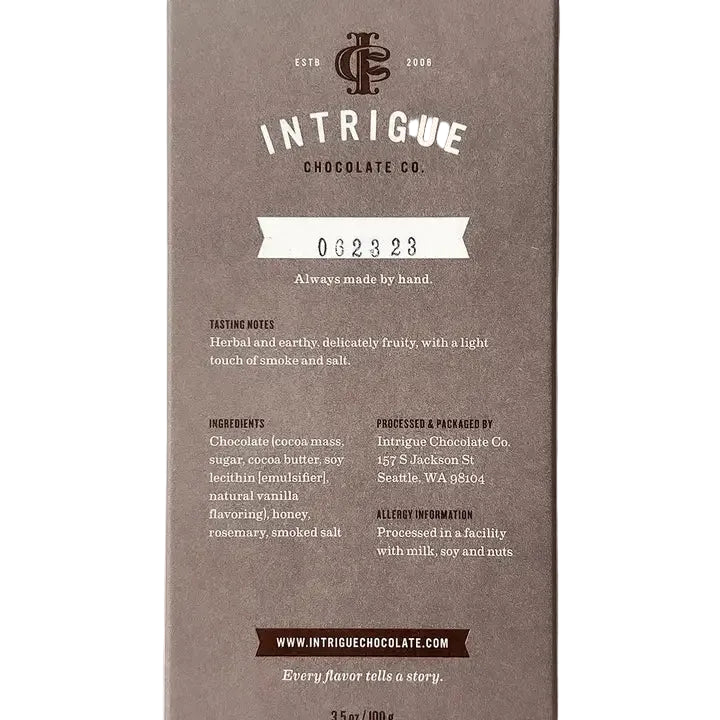 INTRIGUE CHOCOLATE CO 64% Rosemary Honey Sea Salt