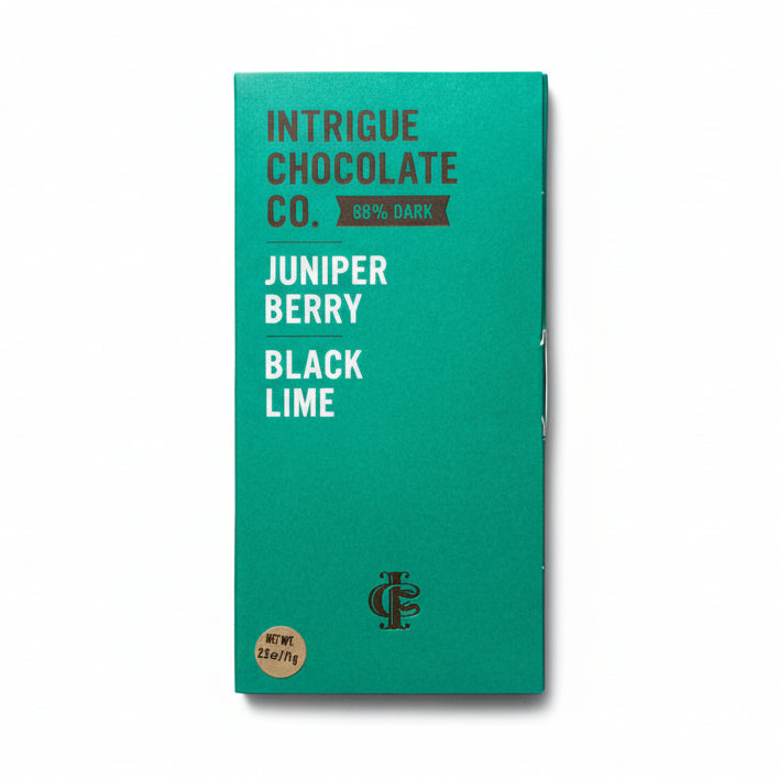 INTRIGUE CHOCOLATE CO 68% Juniper Berry Black Lime