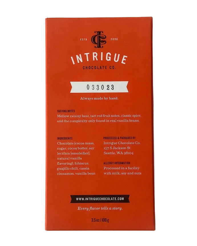 INTRIGUE CHOCOLATE CO 67% Dark Chili Hibiscus Cinnamon Vanilla