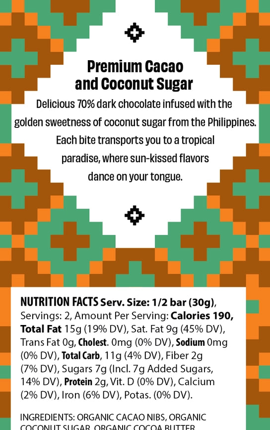 OODAALOLLY 70% Dark Chocolate with Coconut Sugar