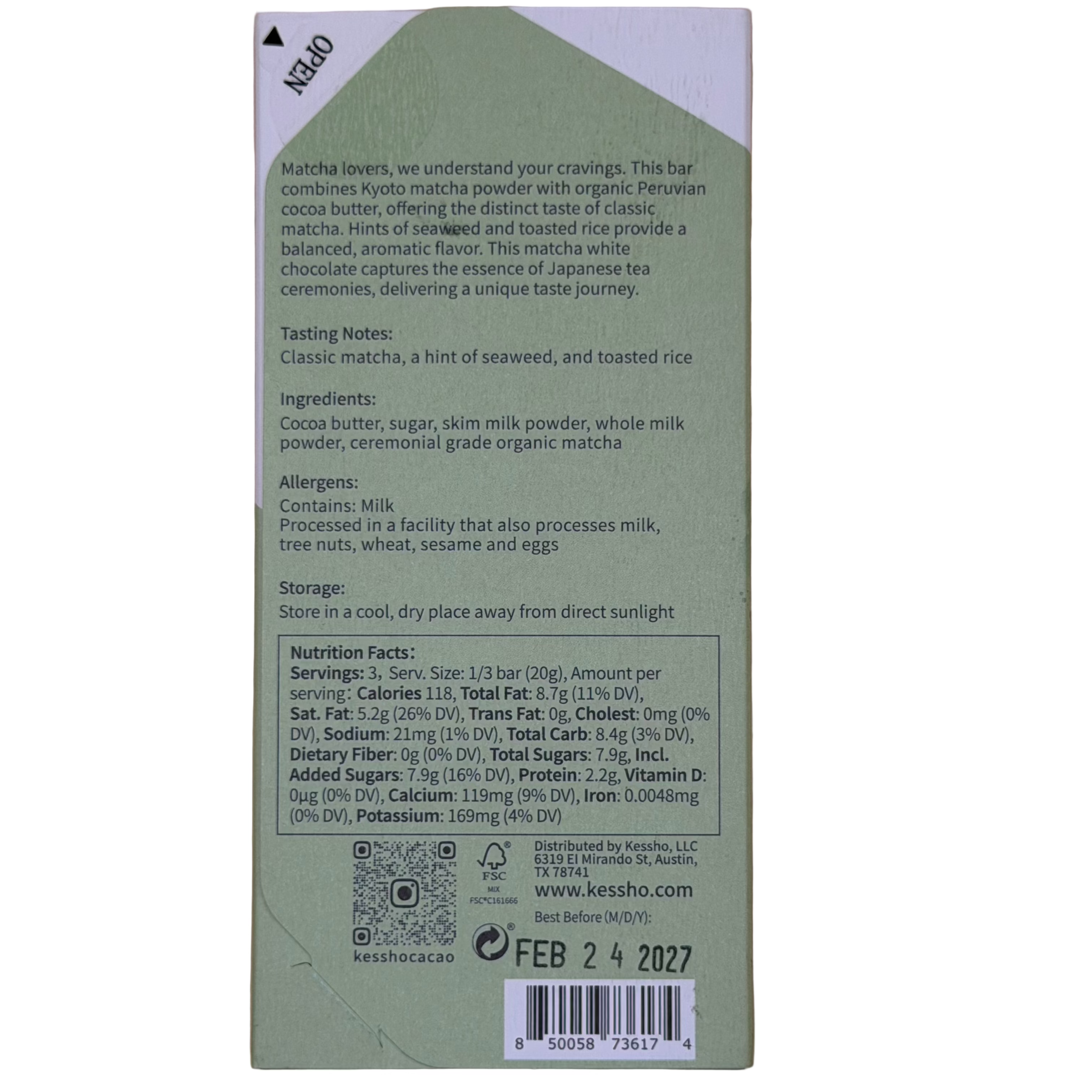 KESSHO Ceremonial Matcha White Chocolate
